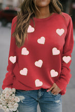 Red Heart Shaped Glitter Chenille Patched Pullover Sweatshirt
