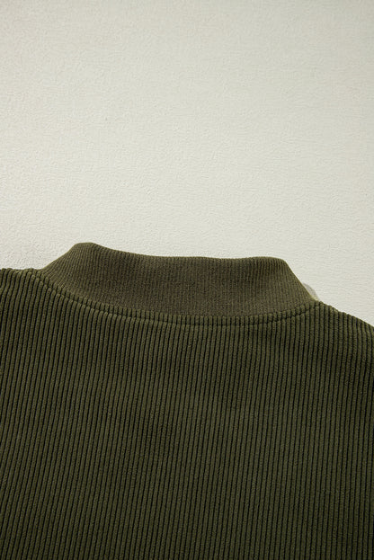 Blouson aviateur boutonné en velours côtelé vert brume avec patchwork