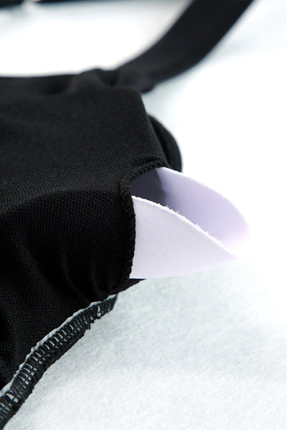 Traje de baño tankini con tiras y escote de muesca en contraste de cintura alta