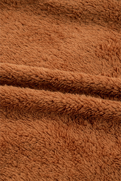 Chestnut Color Block Plush Patchwork Zipper Stand Neck Vest