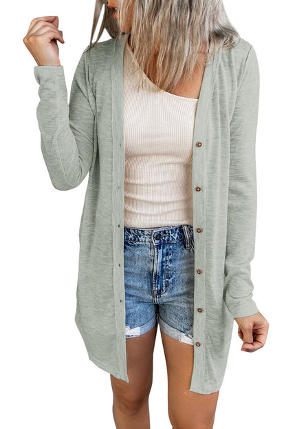 Cardigan ouvert à boutons de couleur unie beige