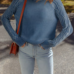 Ashleigh Blue Contrast Cable Knit Sleeve Casual Sweater