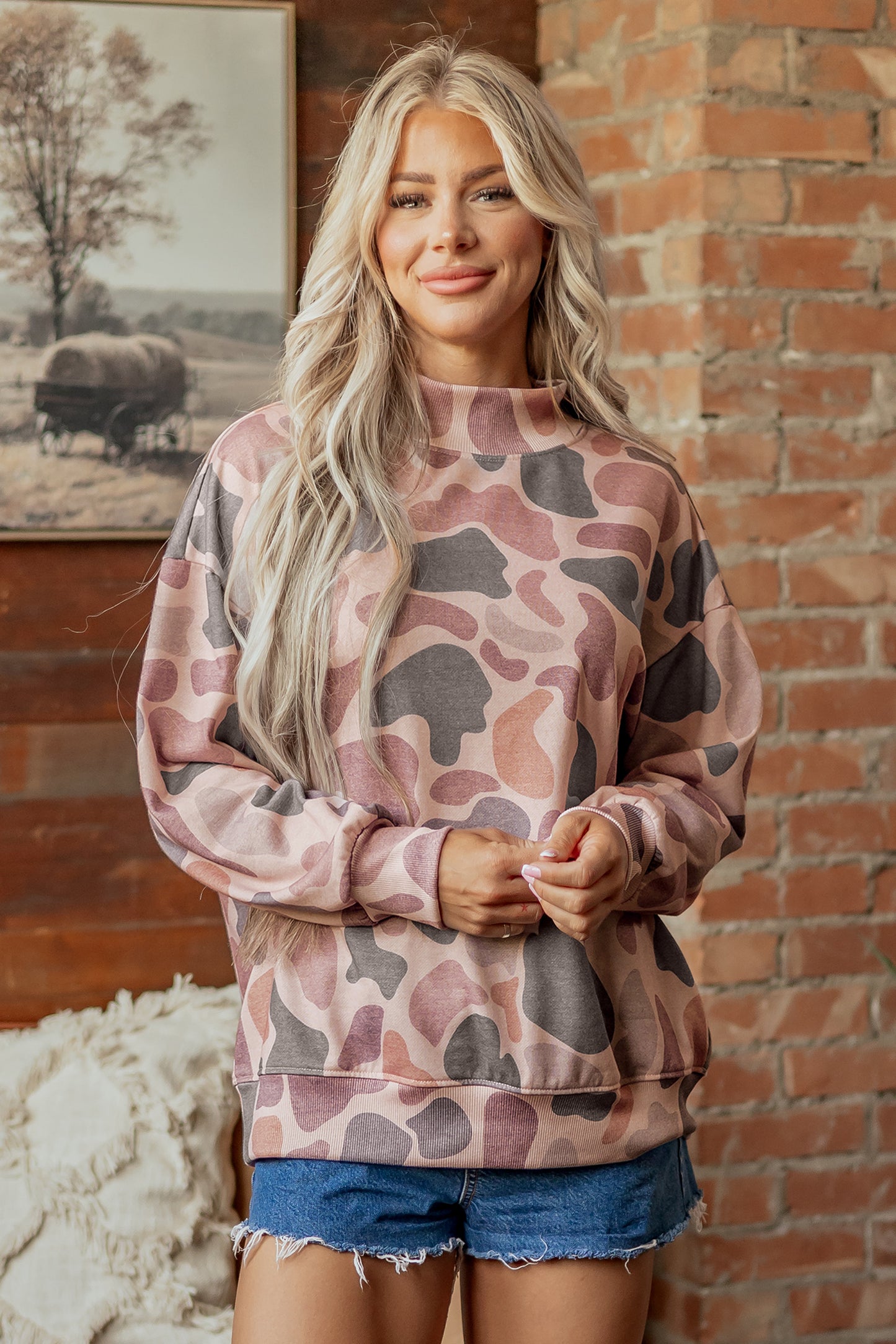 Multicolour Camouflage Western Style Pullover Sweatshirt