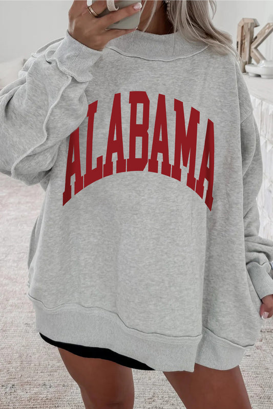 Light Grey AL Reversible Printed Ribbed Patchwork Mock Neck Sweatshirt