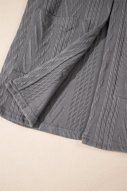 Cardigan gris moyen uni texturé ouvert sur le devant avec poche