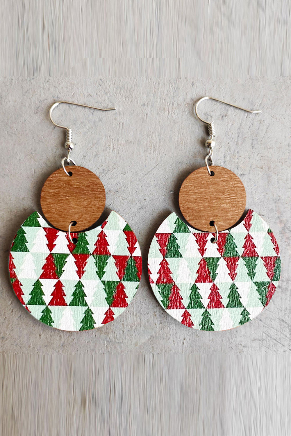 Boucles d'oreilles en bois à motif damier de Noël vert foncé 