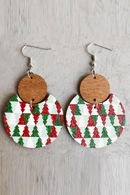 Boucles d'oreilles en bois à motif damier de Noël vert foncé 