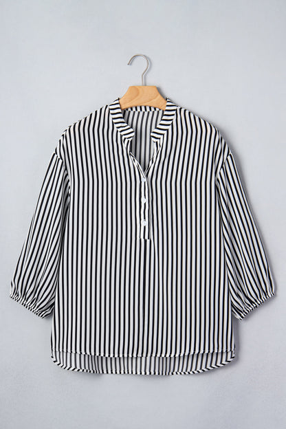 Black Striped Half Sleeve Button-Up Shirt
