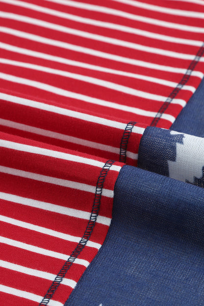 Top de manga corta de punto con estampado de estrellas y rayas multicolores