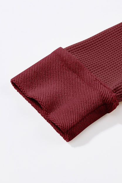 Top de manga larga con botones de punto tipo gofre marrón 