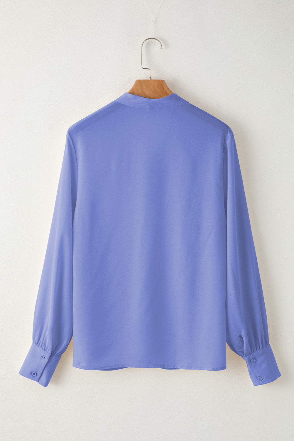 Sky Blue Solid Color V Neck Breezy Long Sleeve Blouse