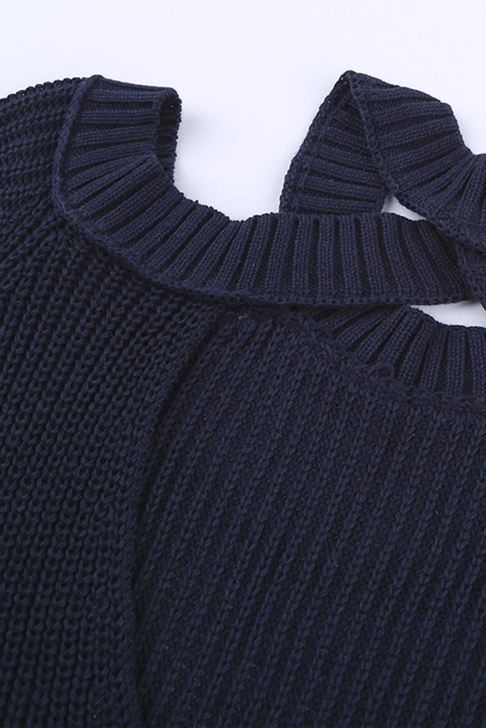 Suéter de punto acanalado con hombros descubiertos y cinturón cruzado sin espalda para mujer, informal, holgado, de manga larga, Color sólido, para invierno