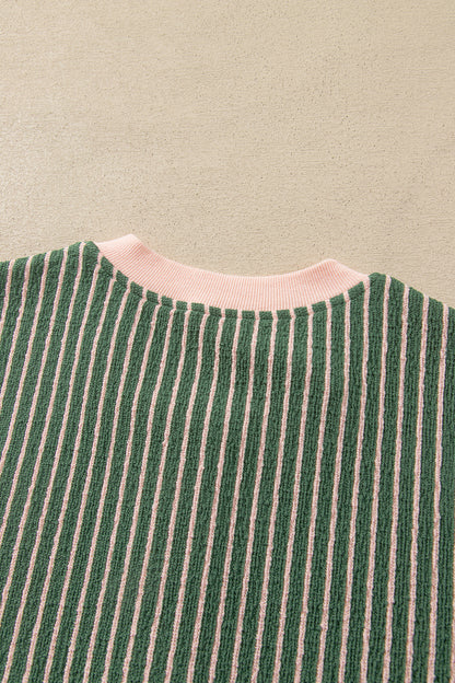 Green Stripe Striped V Neck Patchwork Long Sleeve Regular Fit Cardigan