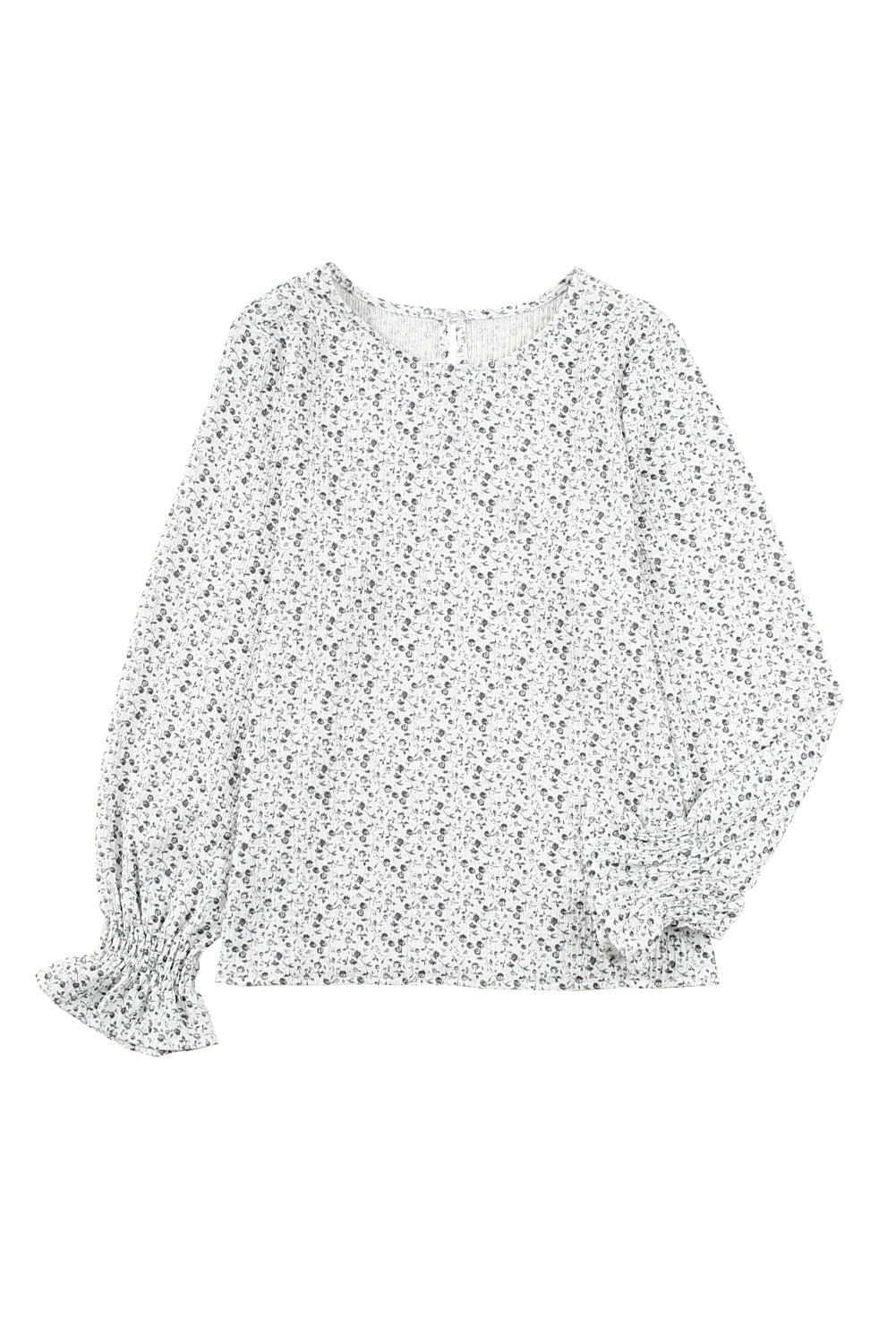 Blusa con mangas de burbuja con volantes arrugados y estampado floral negro 