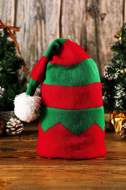 Blackish Green Christmas Color Block Pom Pom Knitted Hat