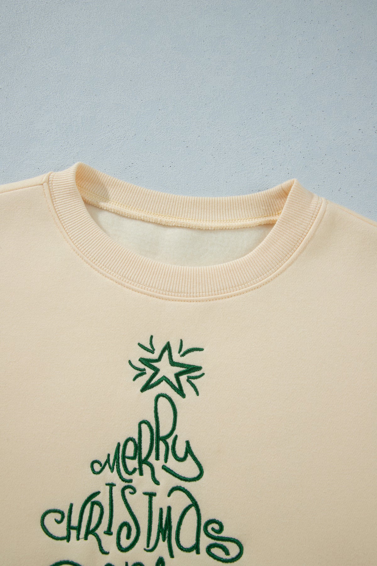 Apricot Merry Christmas and Happy New Year Embroidered Holiday Slogan Sweatshirt