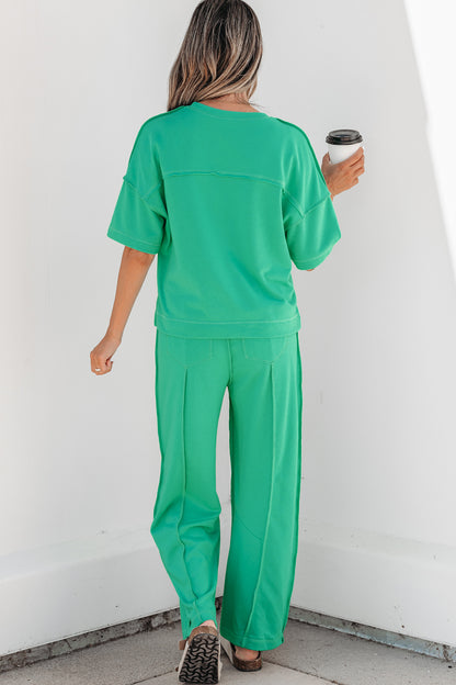 Rose Red Drop Shoulder Boxy Tee and Barrel Pants Set