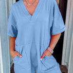 Myosotis Loose Half Sleeve V Neck Knit Romper