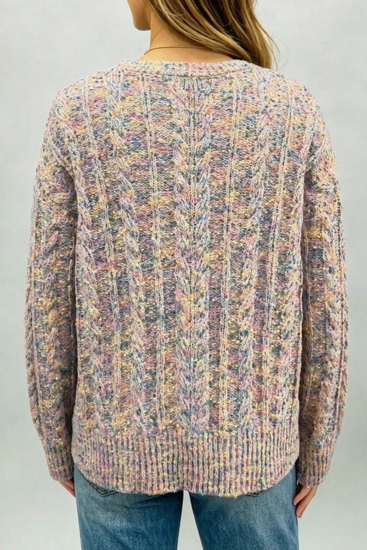 Multicolour Cozy Cable Knit Round Neck Long Sleeve Confetti Sweater