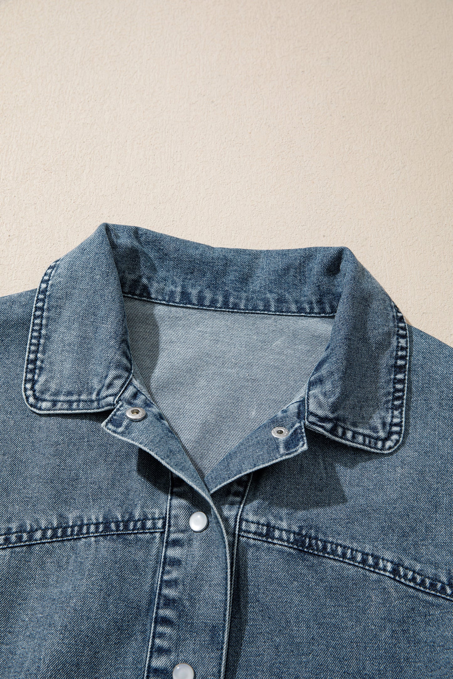 Dusk Blue Western Long Sleeve Shirt Collar Tunic Denim Jacket