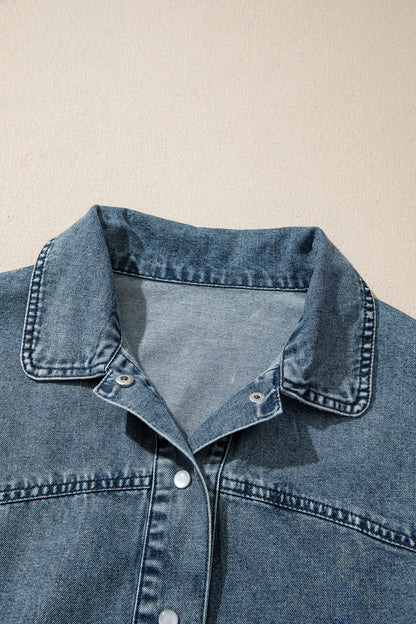 Dusk Blue Western Long Sleeve Shirt Collar Tunic Denim Jacket