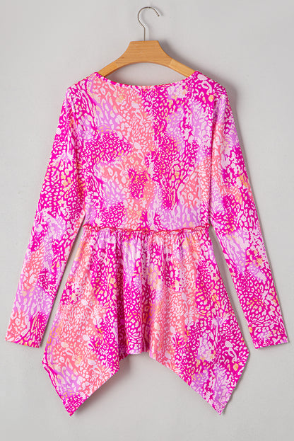 Tunique classique à ourlet mouchoir et imprimé léopard Rose