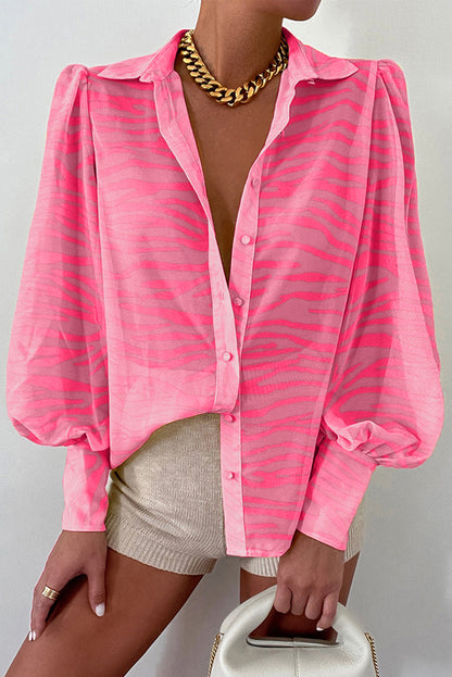Zebra Stripes Print Lantern Sleeve Shirt