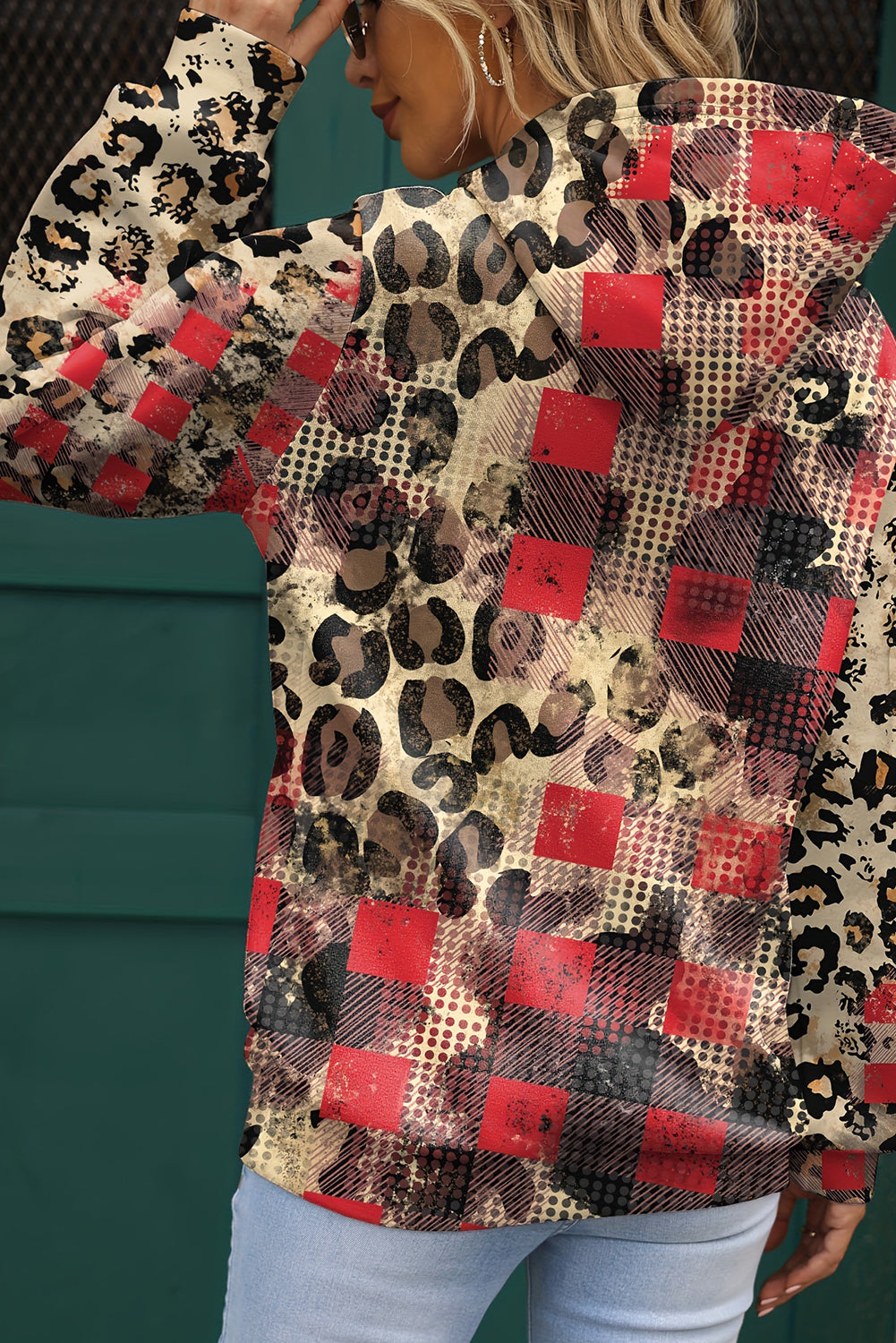 Sweat à capuche à poche kangourou et imprimé léopard marron décoloré