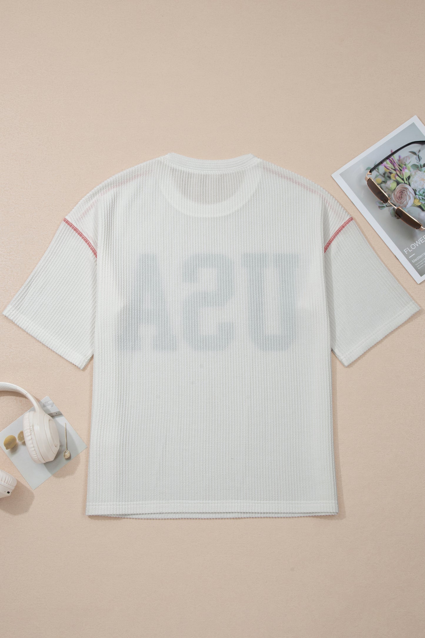 White USA Graphic Half Sleeve Loose Ribbed Top