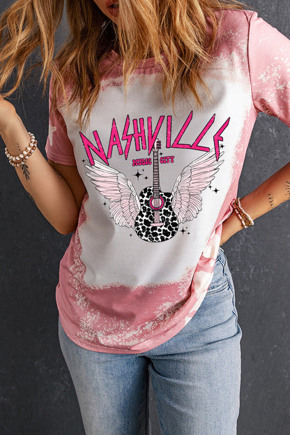 T-shirt graphique à imprimé léopard délavé « Love Always Heart »