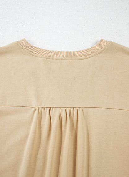 Parchment Ruffled Short Sleeve Bowknot Applique Crew Neck Plus Size Top