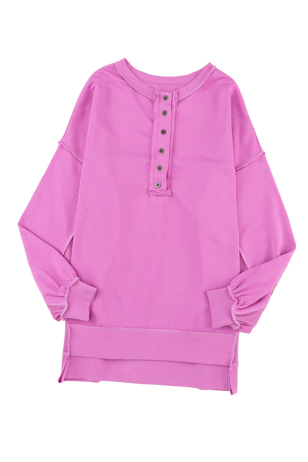 Purple Oversized Exposed Seam Henley Sweatshirt