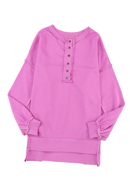Purple Oversized Exposed Seam Henley Sweatshirt