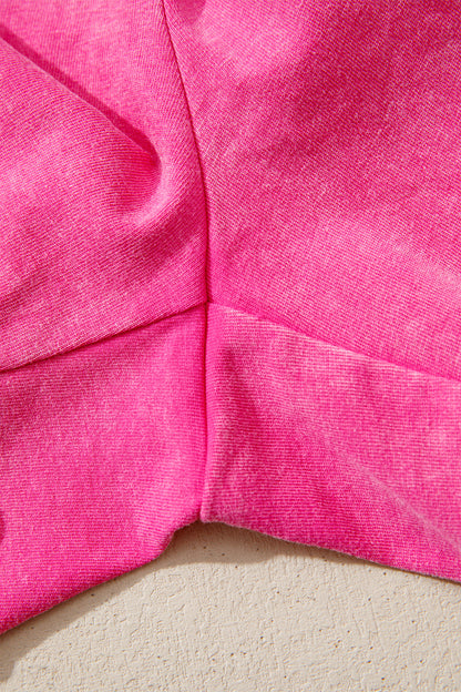 Rose Red 100% Cotton Mineral Washed Drawstring Elastic Waist Raw Cut Shorts
