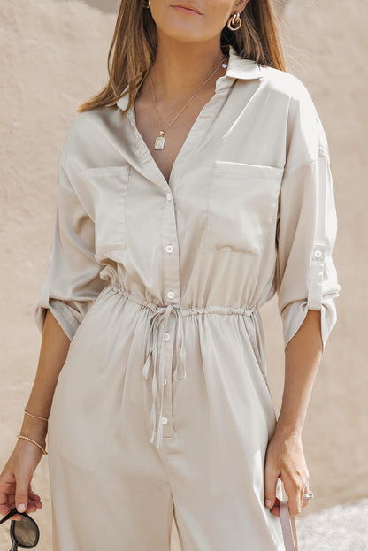 Combinaison à lacets, taille haute, manches longues, jambes larges 