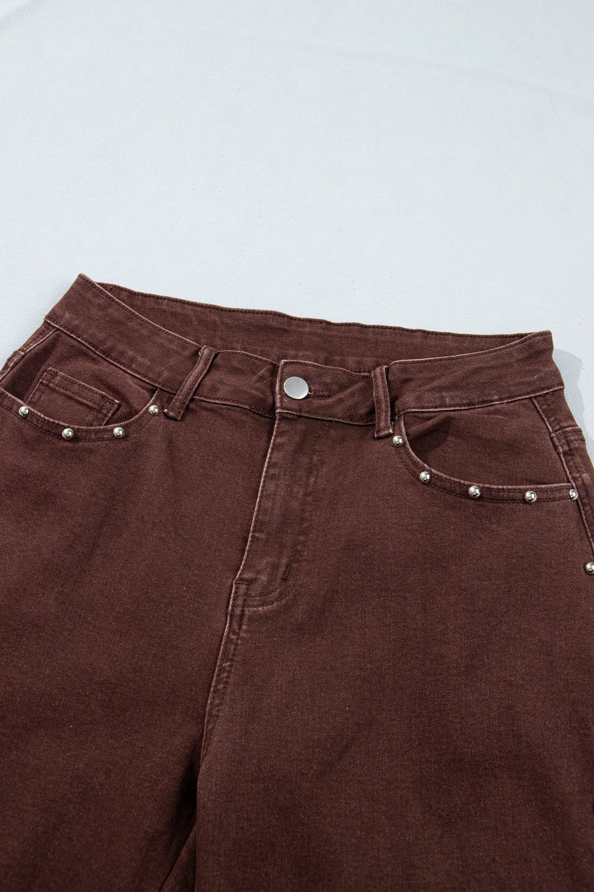 Coffee Side Seam Rivet Detail Ankle Length Casual Jeans
