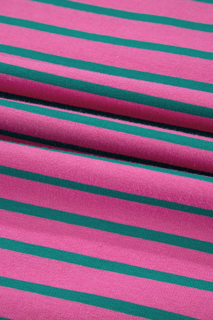 Chemisier à col rond et manches volantées à rayures roses