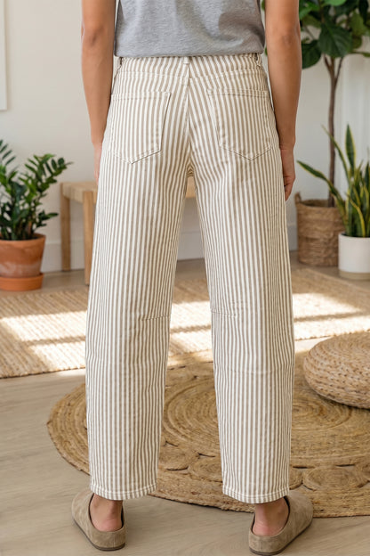 Sky Blue Stripe Casual Barrel Jeans