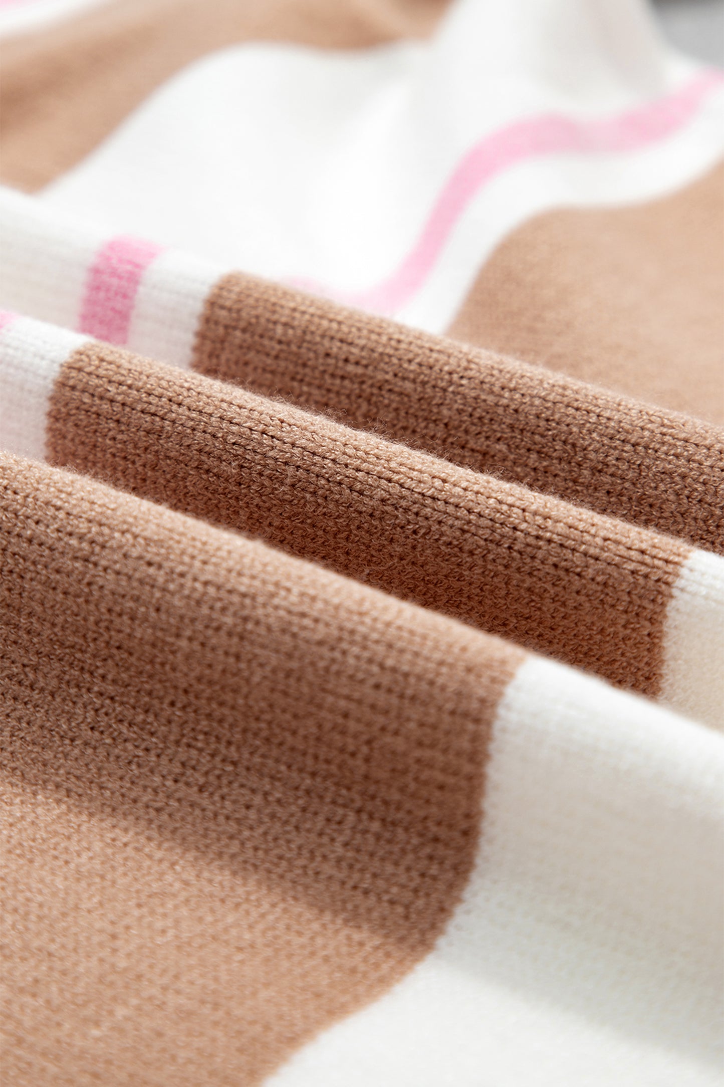 Pink Stripe Striped Colorblock V Neck Long Sleeve Tunic Sweater