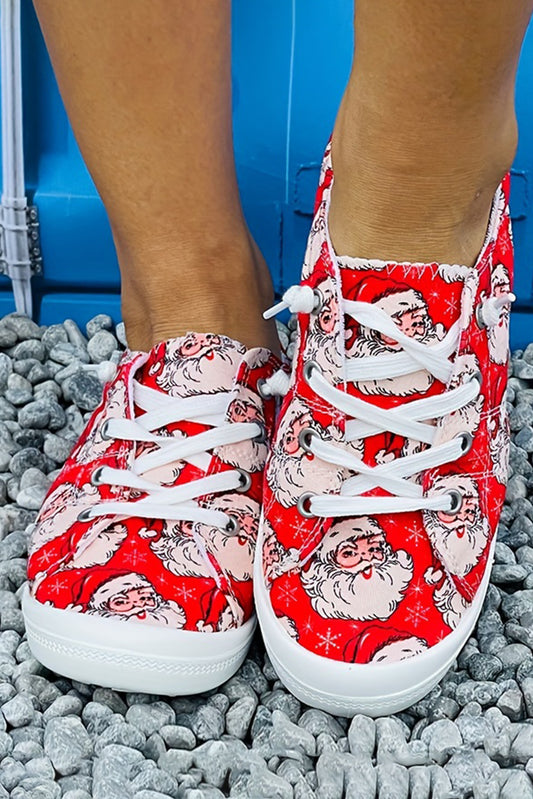 Zapatos planos con detalle de costura estampado de Papá Noel en rojo fuego 