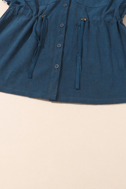 Blue Plus Size Corduroy Jacquard Knit Aztec Back Jacket