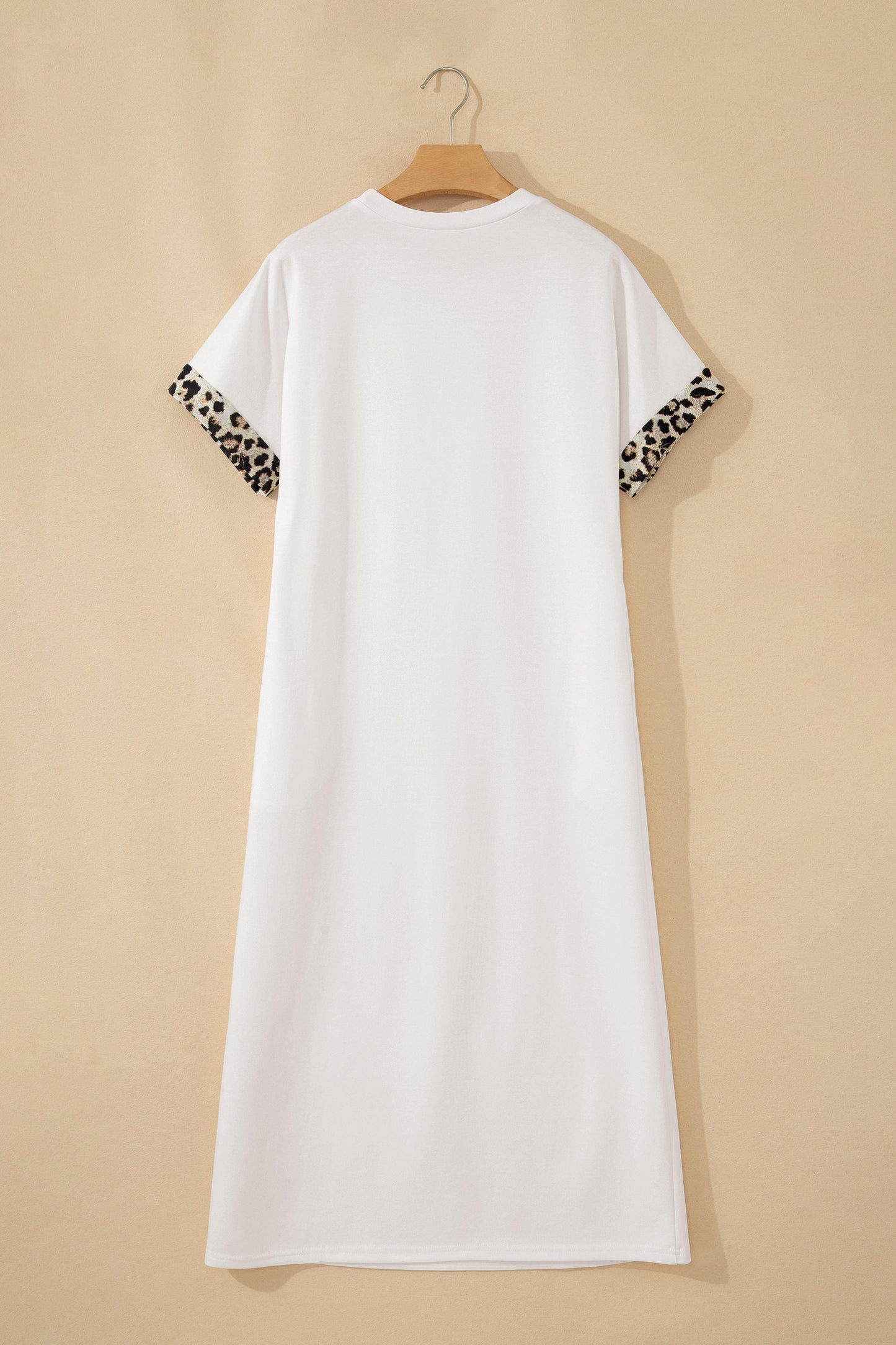 Dark Grey Contrast Leopard Bow Patched Short Sleeve T Shirt Long Dress