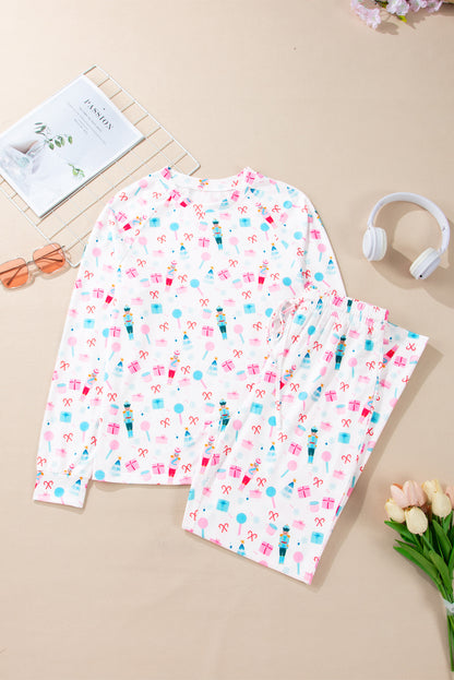 Ensemble haut à manches longues et pantalon large à motif de Noël blanc