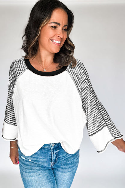 Haut patchwork raglan à rayures noires et manches raglan