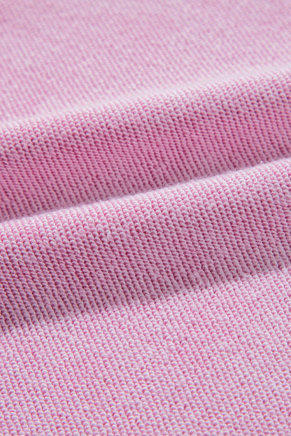 Sweat-shirt raglan rose en maille gaufrée avec coutures apparentes