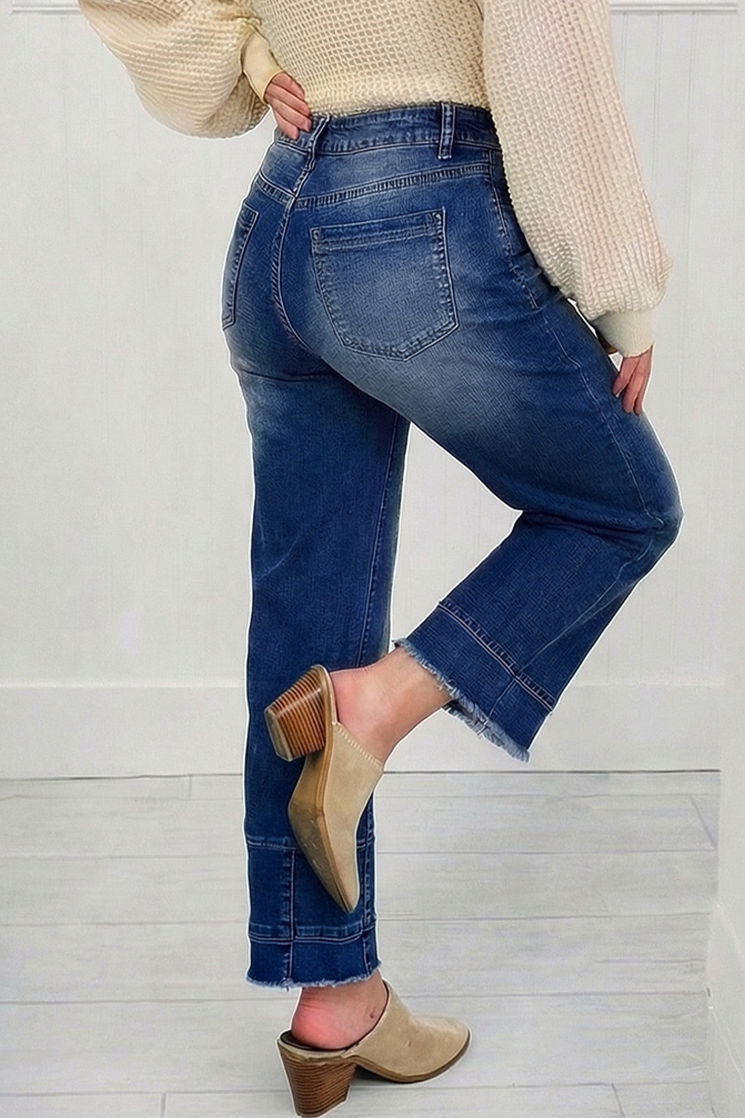 Sky Blue Chic Seam Detail Raw Hem Barrel Jeans