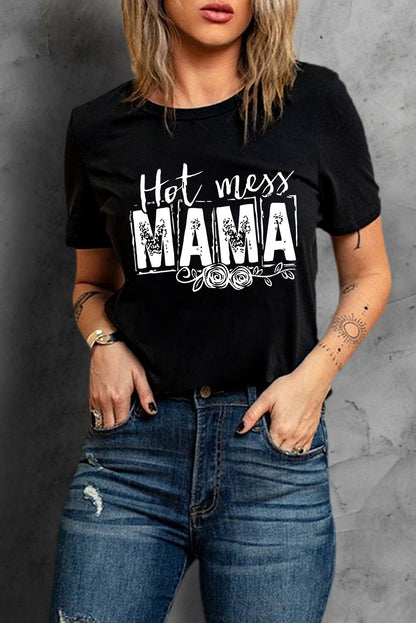 MAMA Camiseta de manga corta con estampado gráfico Hot Mess