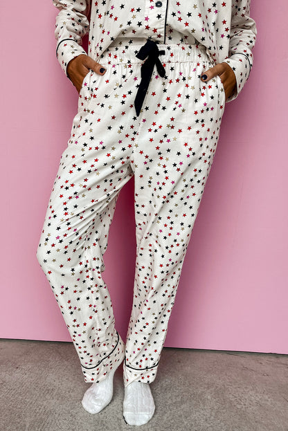 Ensemble pyjama à manches longues et pantalon à motif étoile contrastée blanche