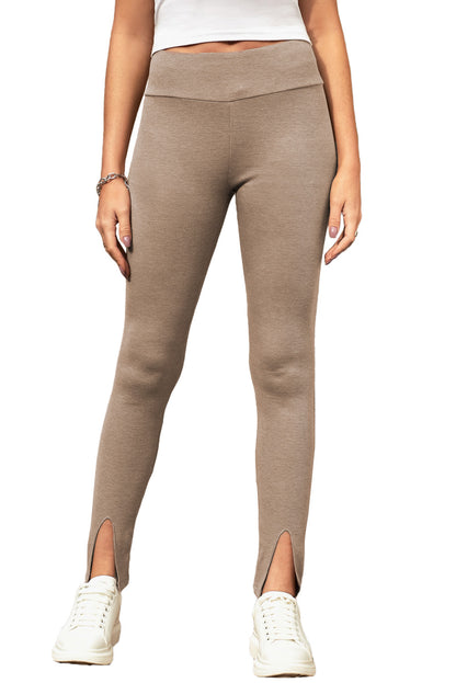 Leggings con abertura y cintura alta de punto acanalado 