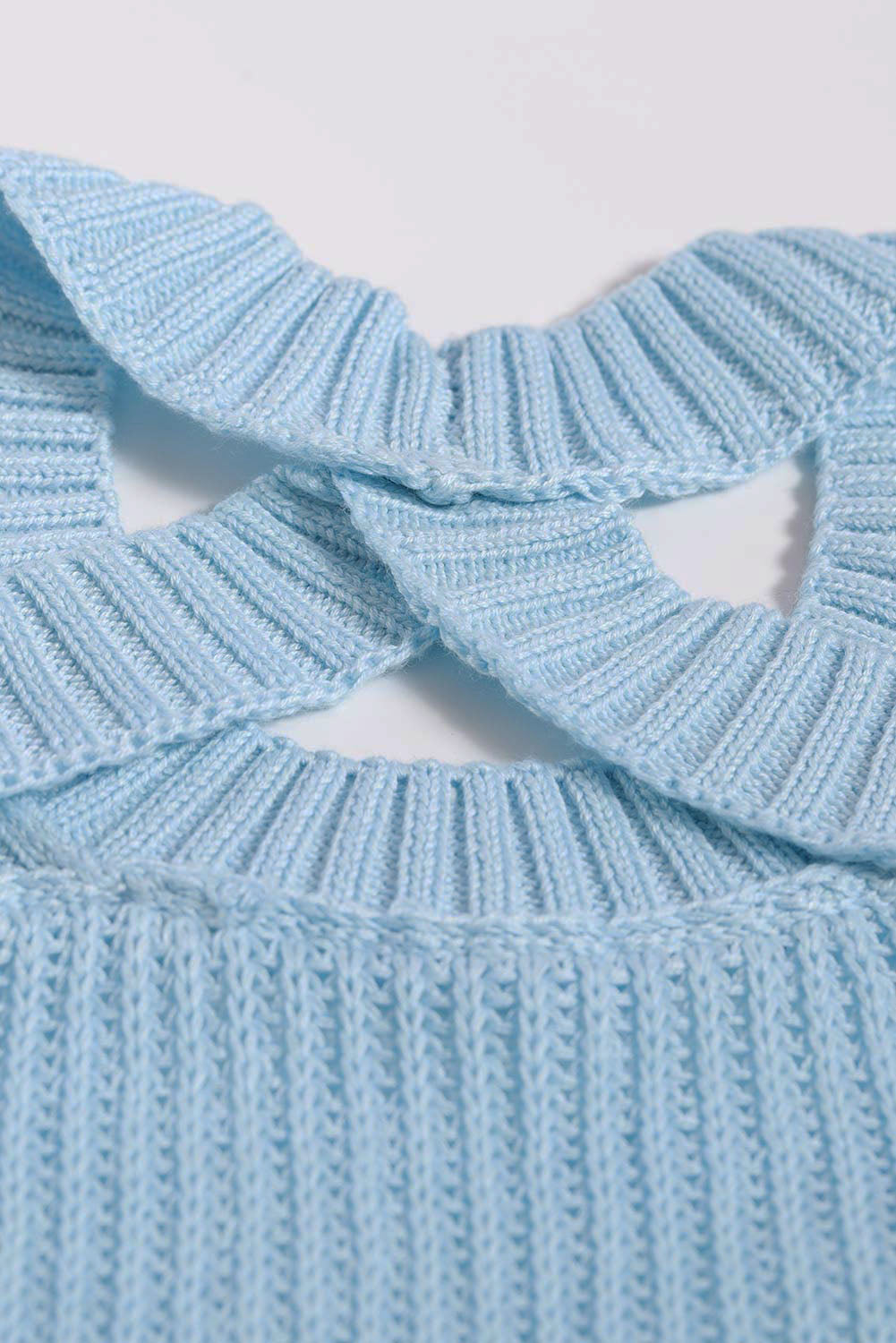 Suéter de punto acanalado con hombros descubiertos y cinturón cruzado sin espalda para mujer, informal, holgado, de manga larga, Color sólido, para invierno